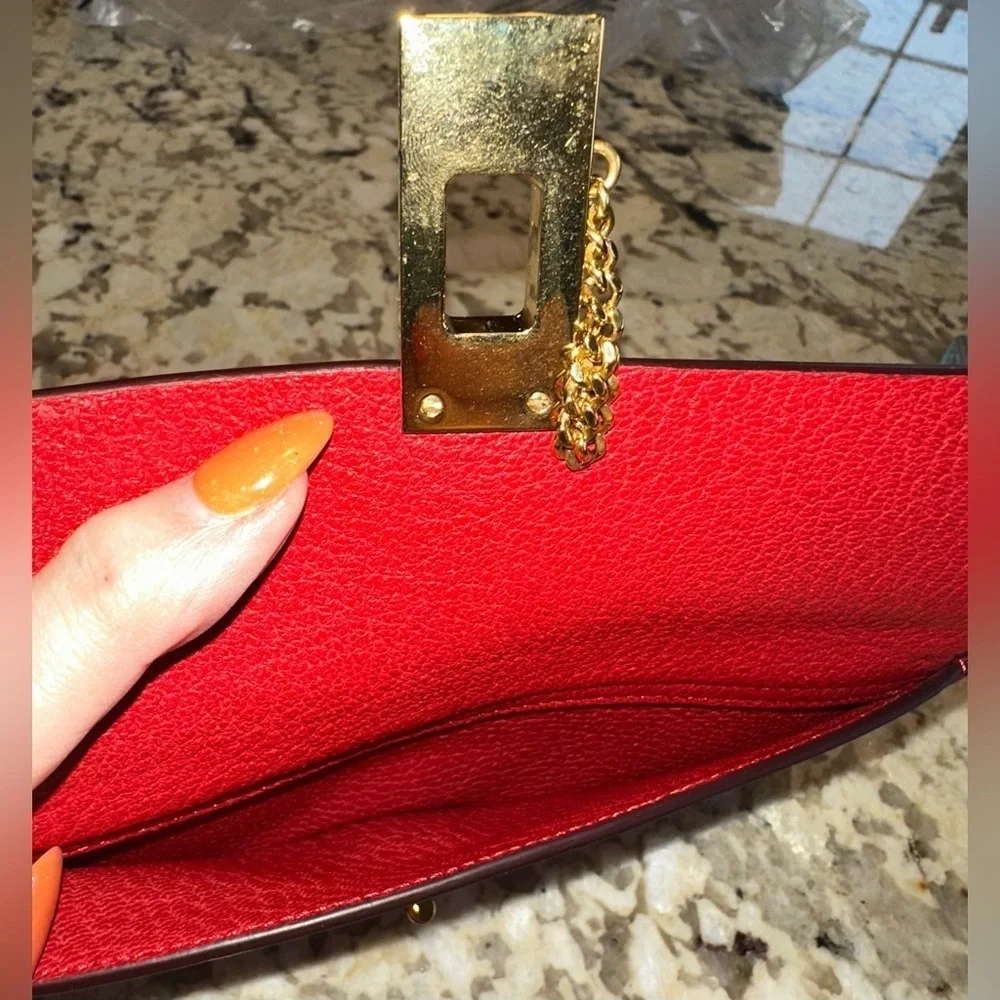 Classic Chloé Red Leather Front Pocket Continental Zip @ Wallet Gold Hardware